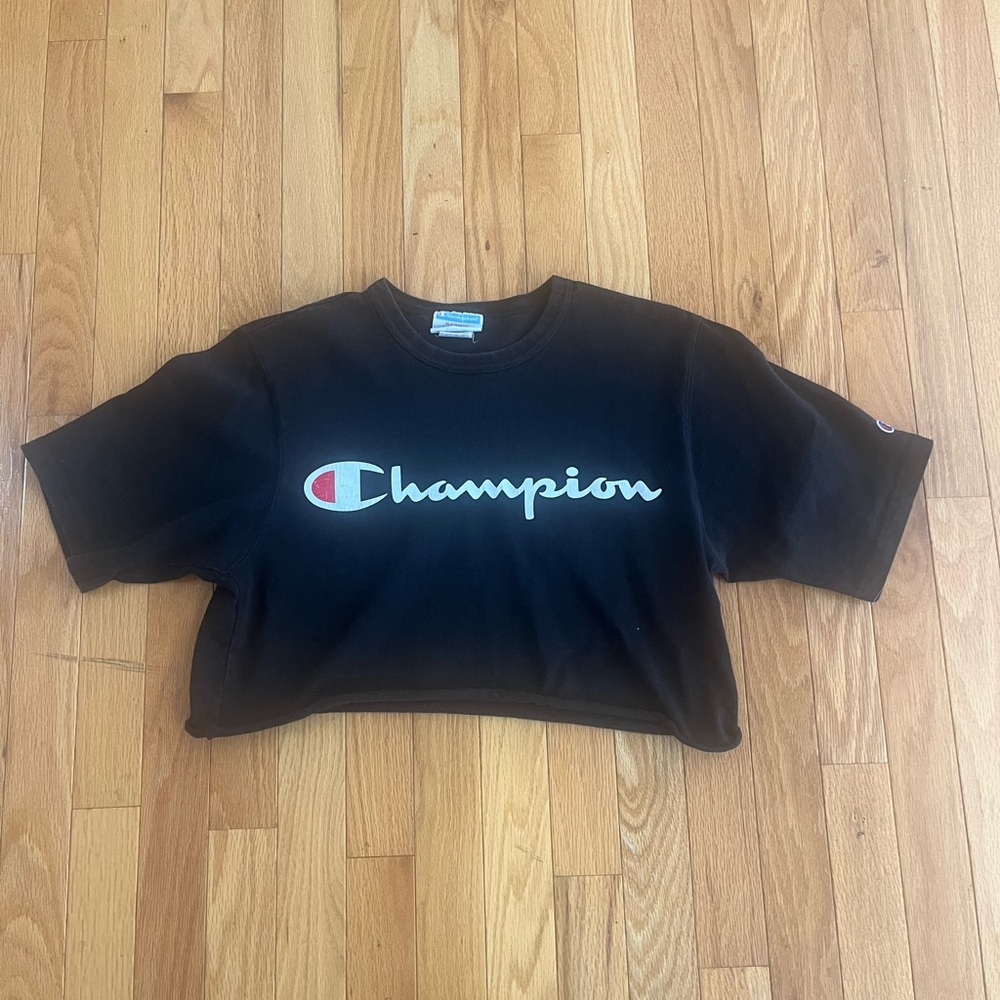 Champion Black Cropped Tee with Logo